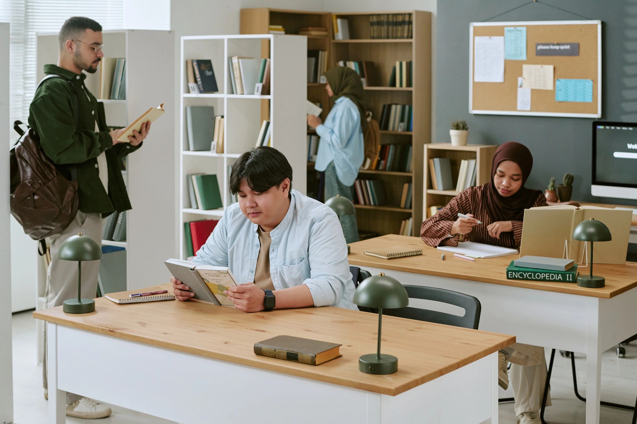 Students studying in a library